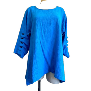 Yushi Turquoise Blue Crinkled top/ blouse LARGE